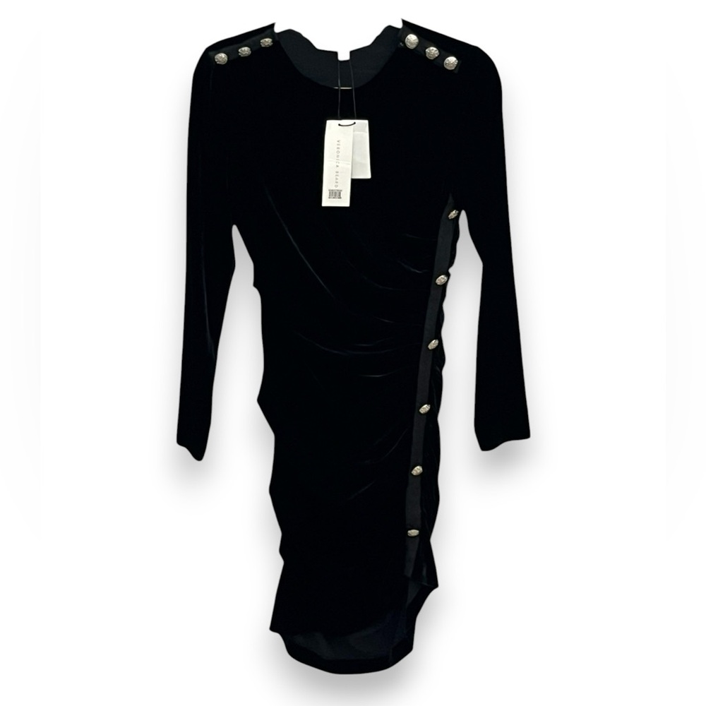 Veronica Beard Ira Side Ruched Velvet Black Cocktail Dress, NWT - Picture 3 of 5